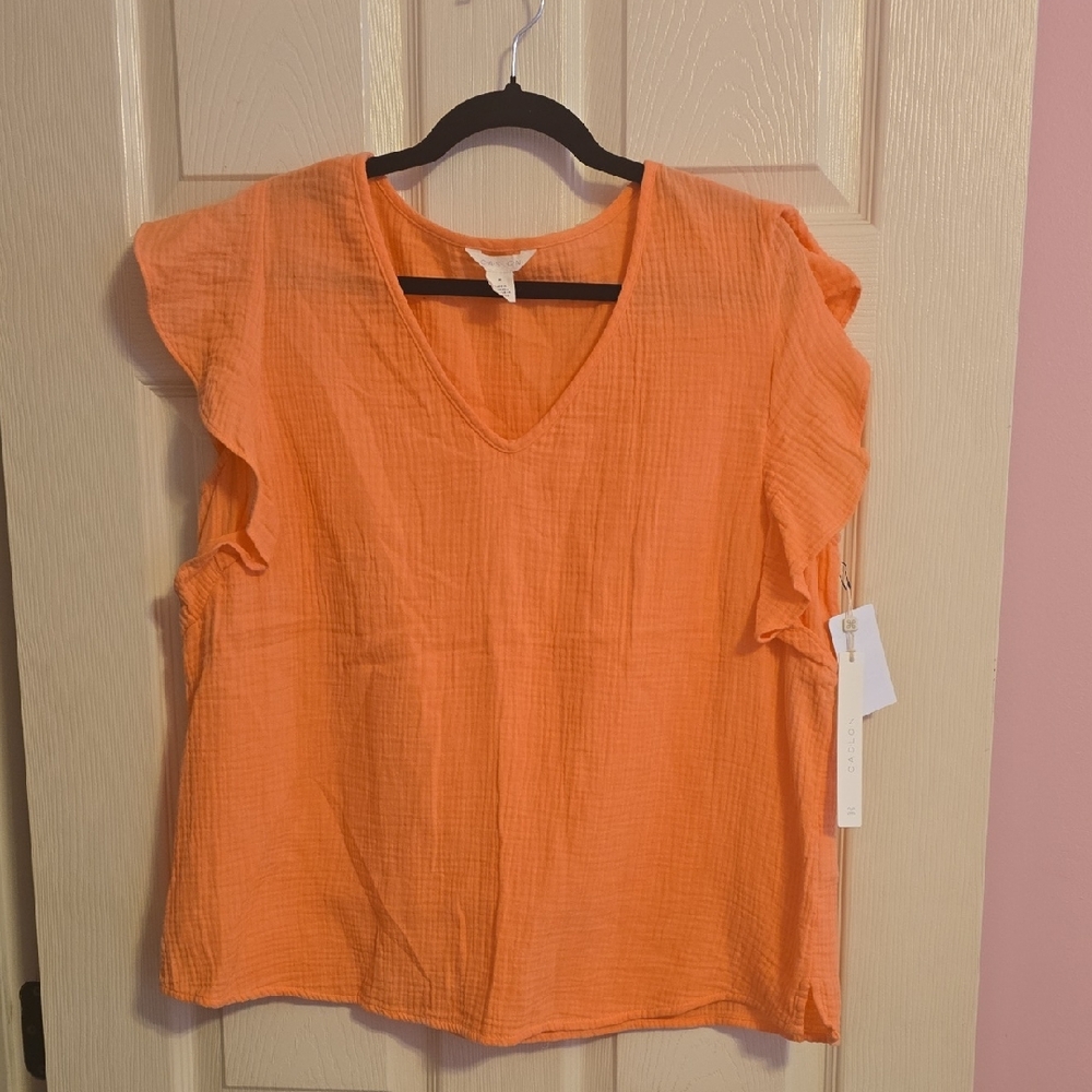 Caslon Bright Orange Flutter Sleeve Blouse